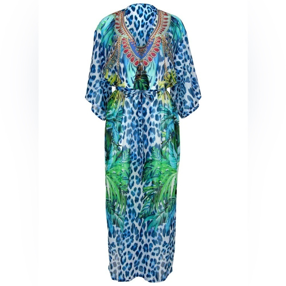 Vibrant Blue Animal Print Kaftan - Picture 3 of 16